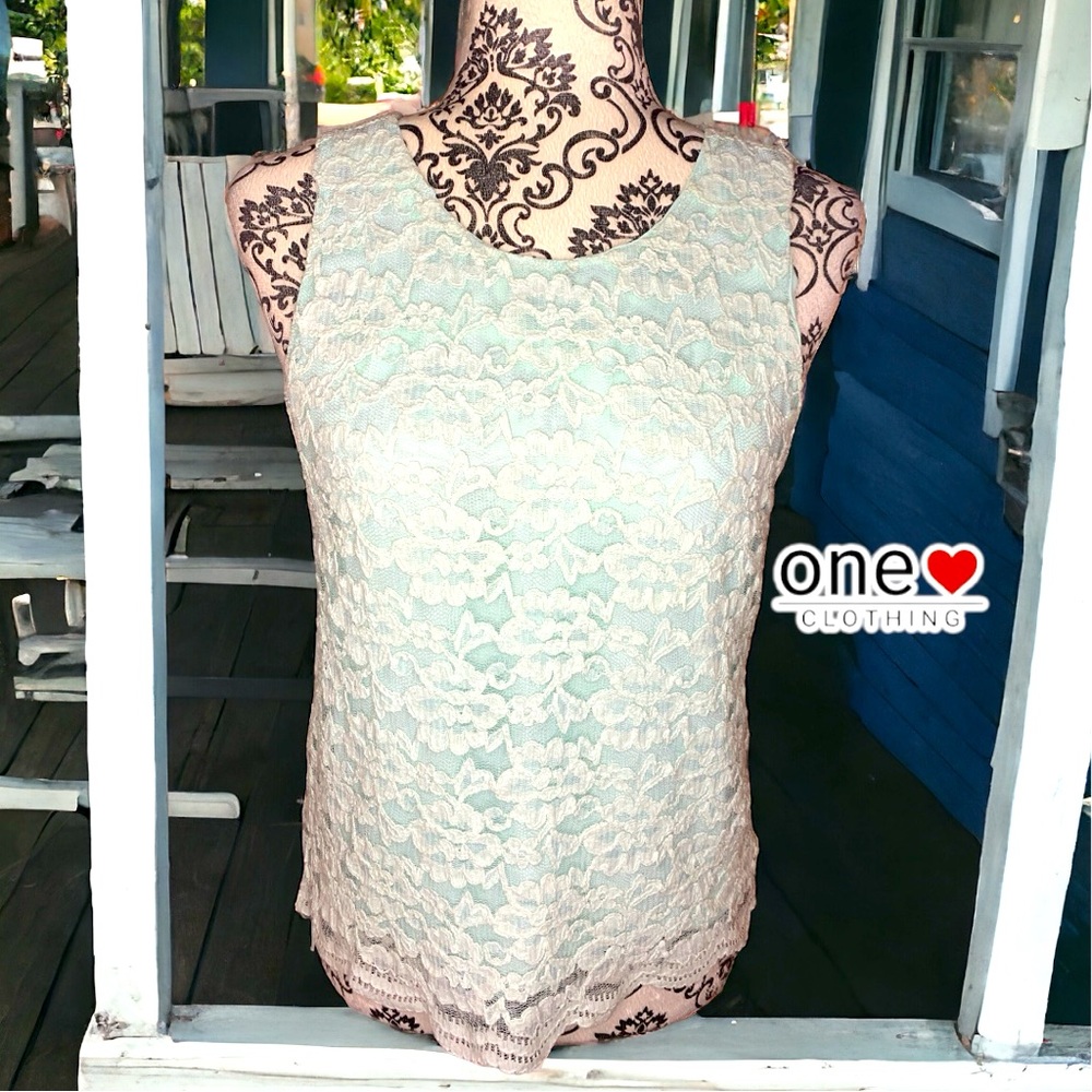 ONE CLOTHING Baby Blue Lace Tank- Small